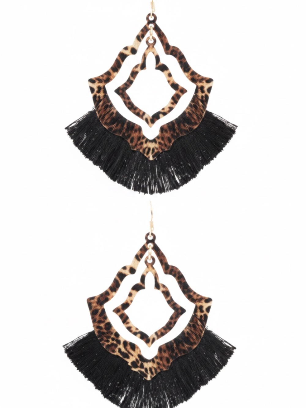 Womens Moroccan Leopard Fringe Metal Earrings‎